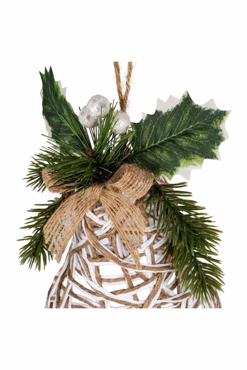 KDMD White and Silver Rattan Bell Hanging Ornament with Branches and Ribbon – 2