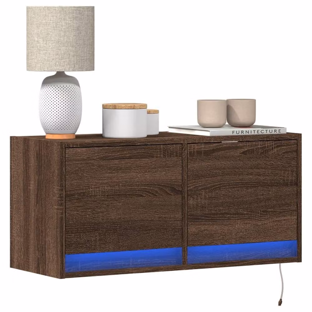Berkfield Home Modern TV Wall Cabinet with LED Lights in Brown Oak, W/D/H: 80 x 31 x 35 cm – 2