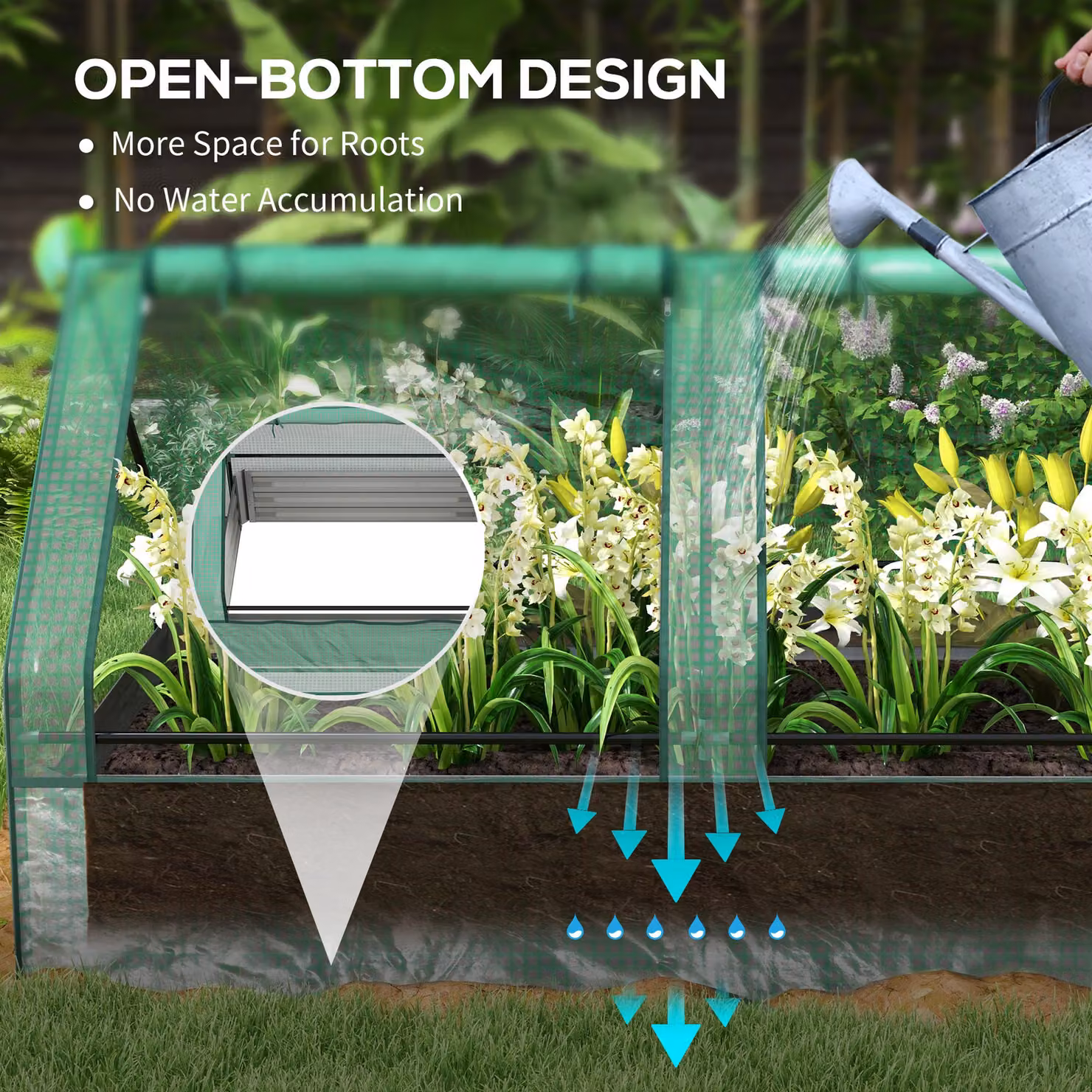 Outsunny Metal Raised Garden Bed with Greenhouse Cover in Green for Herbs and Vegetables – 3