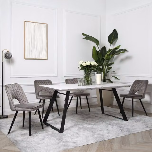 Home Garden Direct Venice Dining Set with Rectangular Marble-Effect Table and 4 Grey Chairs