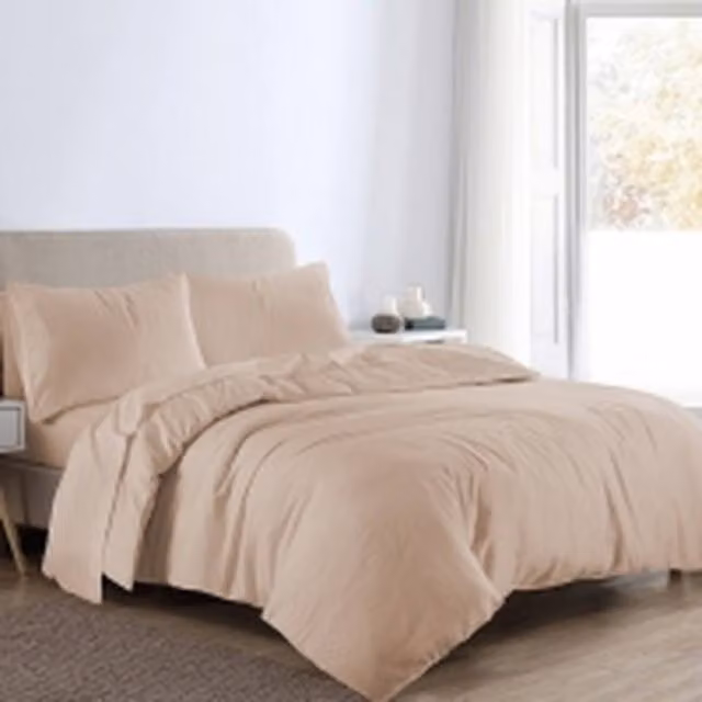 Homes-Linen Reversible Plain Flannelette Cotton Duvet Cover Set with Pillowcases, Beige, W: 180 cm, H: 200 cm