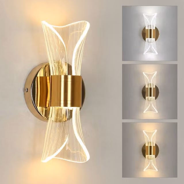 COMELY Modern Dimmable LED Wall Light in Gold/Brass with Glass Accents