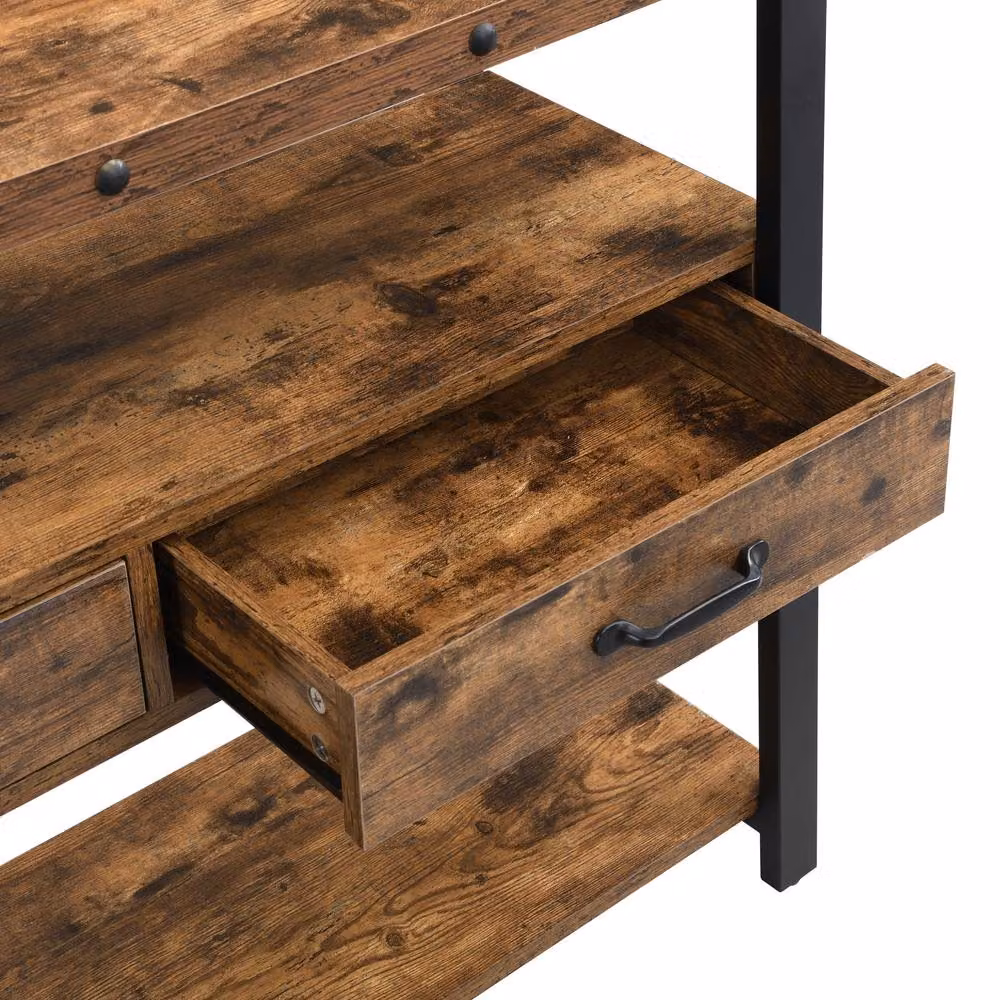 Mona Vale Furniture Industrial Console Table with 2 Drawers and Open Shelf in Brown – 3