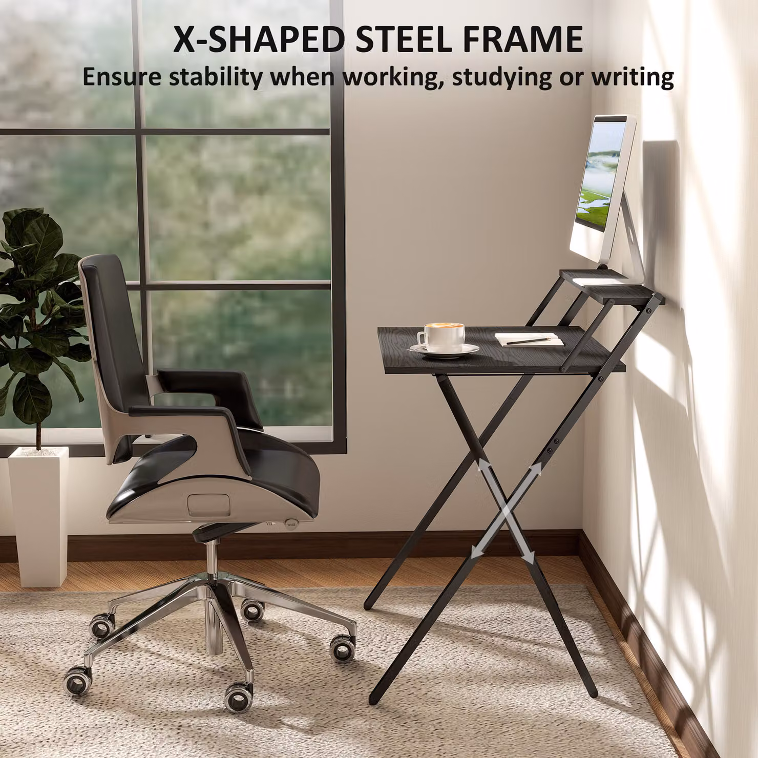 HOMCOM Black Folding Computer Desk with Monitor Shelf, W: 70 cm, H: 86.5 cm – 6