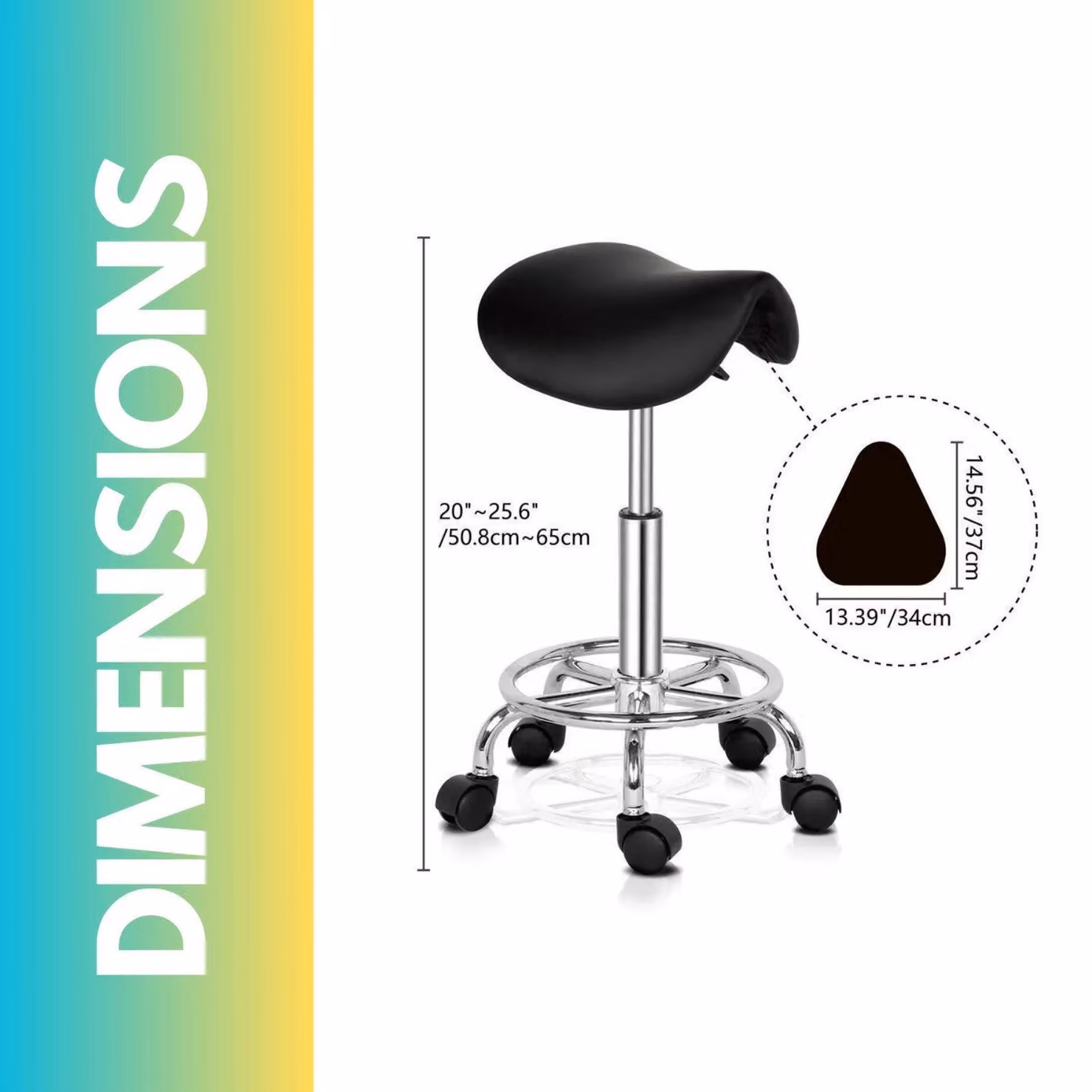 FURNOS 2-Piece Black Synthetic Leather Saddle Salon Stools with Adjustable Height and 360 Degree Swivel – 2