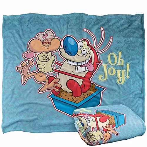 LOGOVISION Ren and Stimpy Oh Joy Silky Touch Super Soft Fleece Throw Blanket, White, W/D/H: 152 x 127 cm – 1