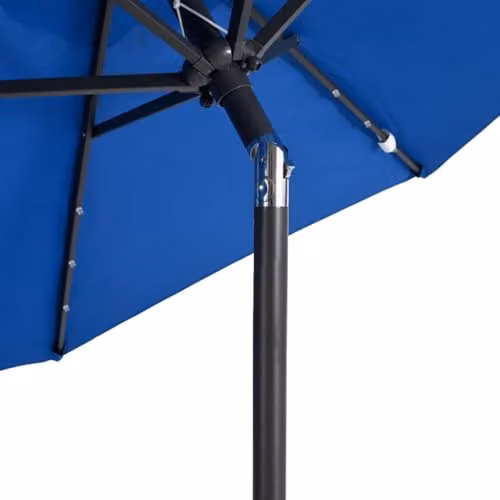 vidaXL Garden Parasol with LEDs and Steel Pole, Blue, W/D/H: 225 x 225 x 212 cm – 4