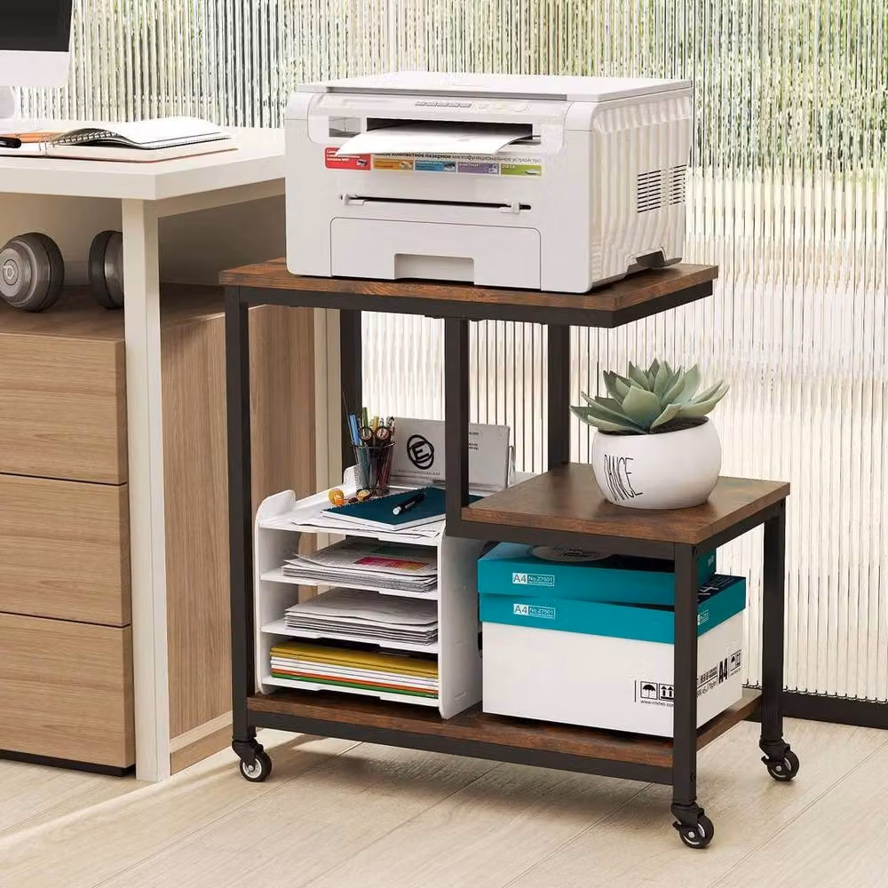 EONLION G-shaped 3-Tier Side Table in Brown – 3