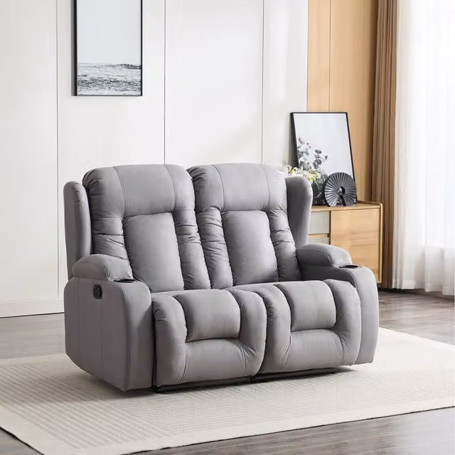 More4Homes Caesar Manual High Back Luxury 2 Seater Recliner Sofa in Grey Fabric
