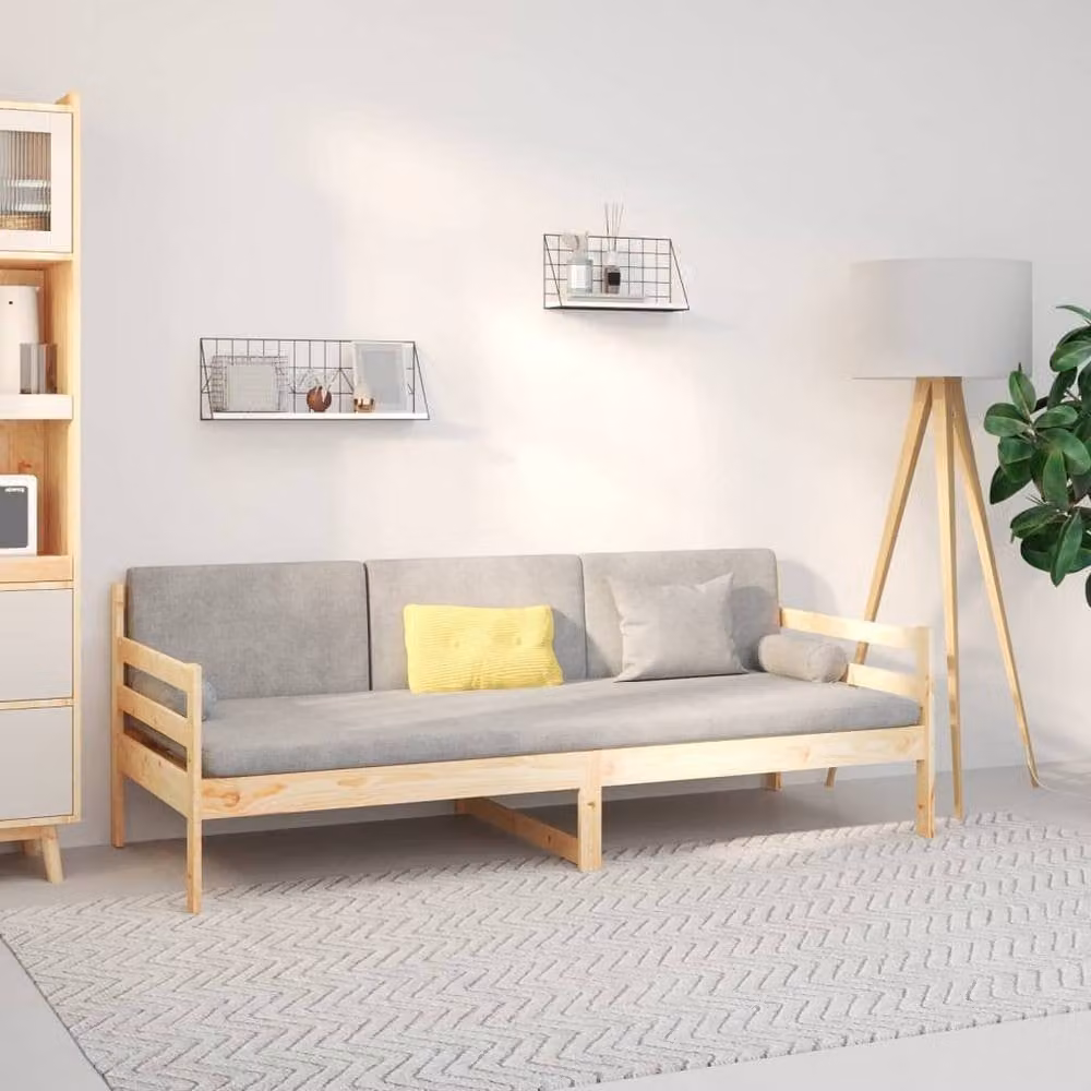 Berkfield Home Rustic Solid Wood Pine Day Bed in Natural, W: 80 cm, L: 200 cm – 1