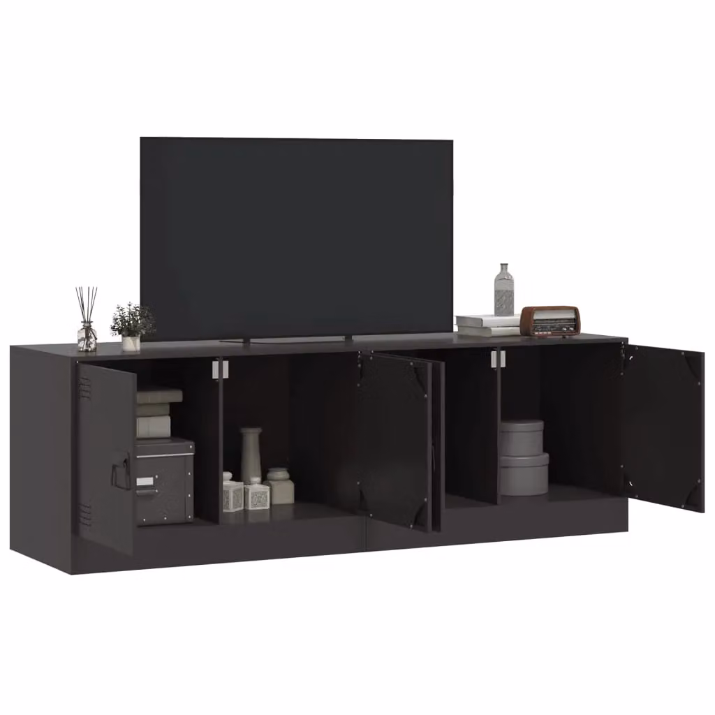 Berkfield Home Set of 2 Black Matt Metal TV Cabinets, W: 67 cm, D: 39 cm, H: 44 cm – 3
