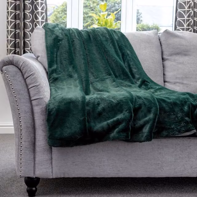 Dreamcatcher Faux Fur Polyester Throw Blanket in Green, W/D: 160 x 130 cm – 1