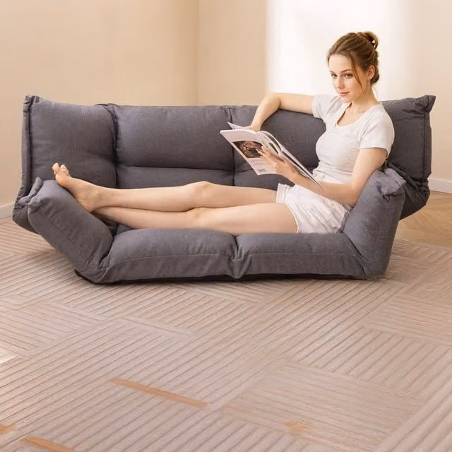 Costway Grey Fabric Floor Sofa Chair with Armrests and Metal Frame