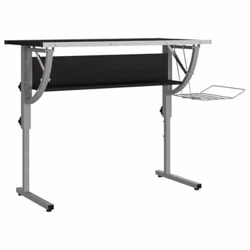 vidaXL Modern Height Adjustable Craft Writing Desk in Black and Grey, W/D/H: 110 x 53 x 58-87 cm