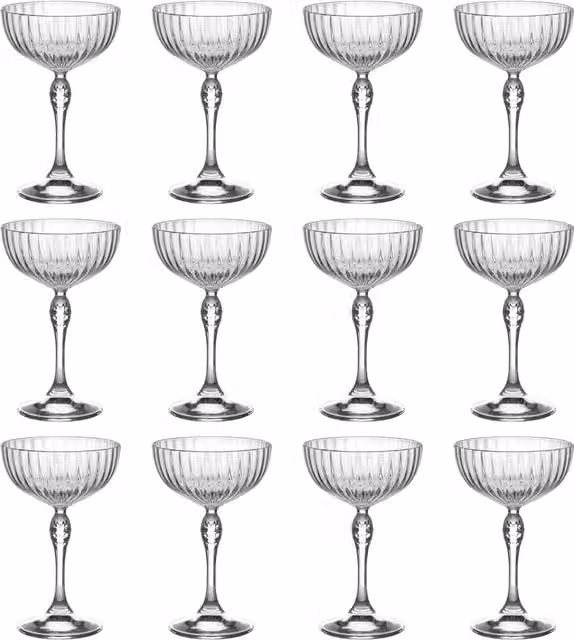 Bormioli Rocco America 20s Striped Champagne Cocktail Saucers, 230ml, Transparent, Pack of 12 – 1