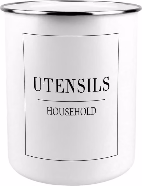 Purely Home Minimalist Enamel Kitchen Utensil Holder in White
