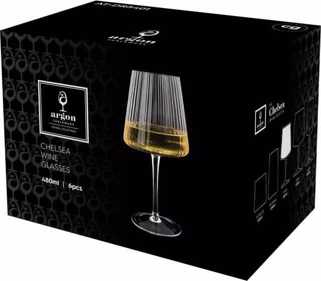 Argon Tableware Striped Lead-Free Crystal White Wine Glasses, 480ml, Pack of 24, Transparent