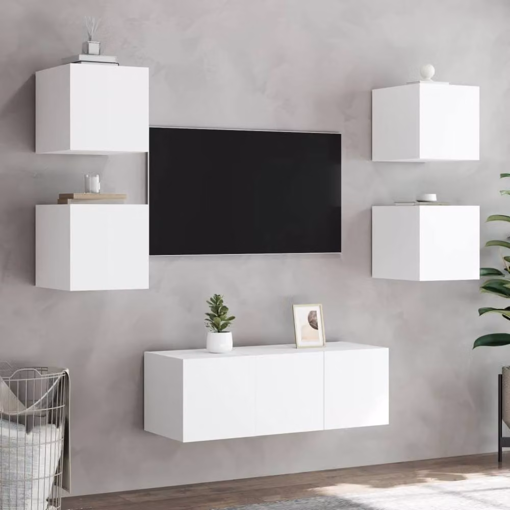 Berkfield Home Set of 2 White Modern Wall Mounted TV Cabinets with Integrated LED Lighting, W/D/H: 30.5 x 35 x 30.5 cm – 3
