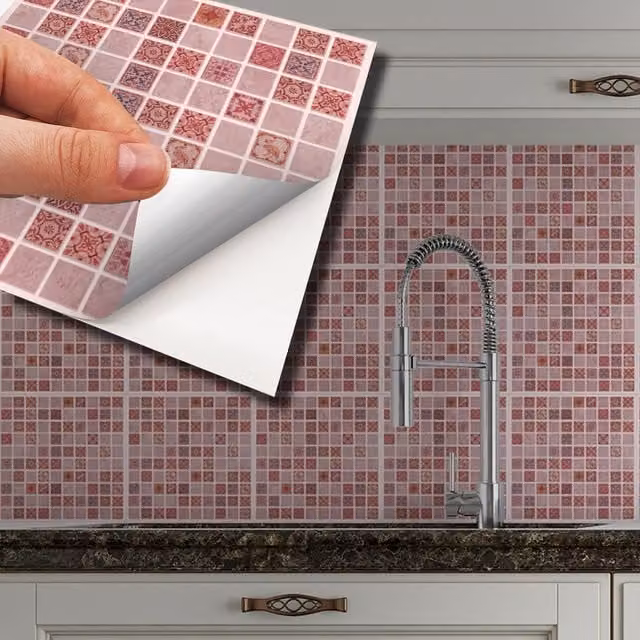 Walplus Pink Wall Tile Stickers, 24 Pack, 15 x 15 cm
