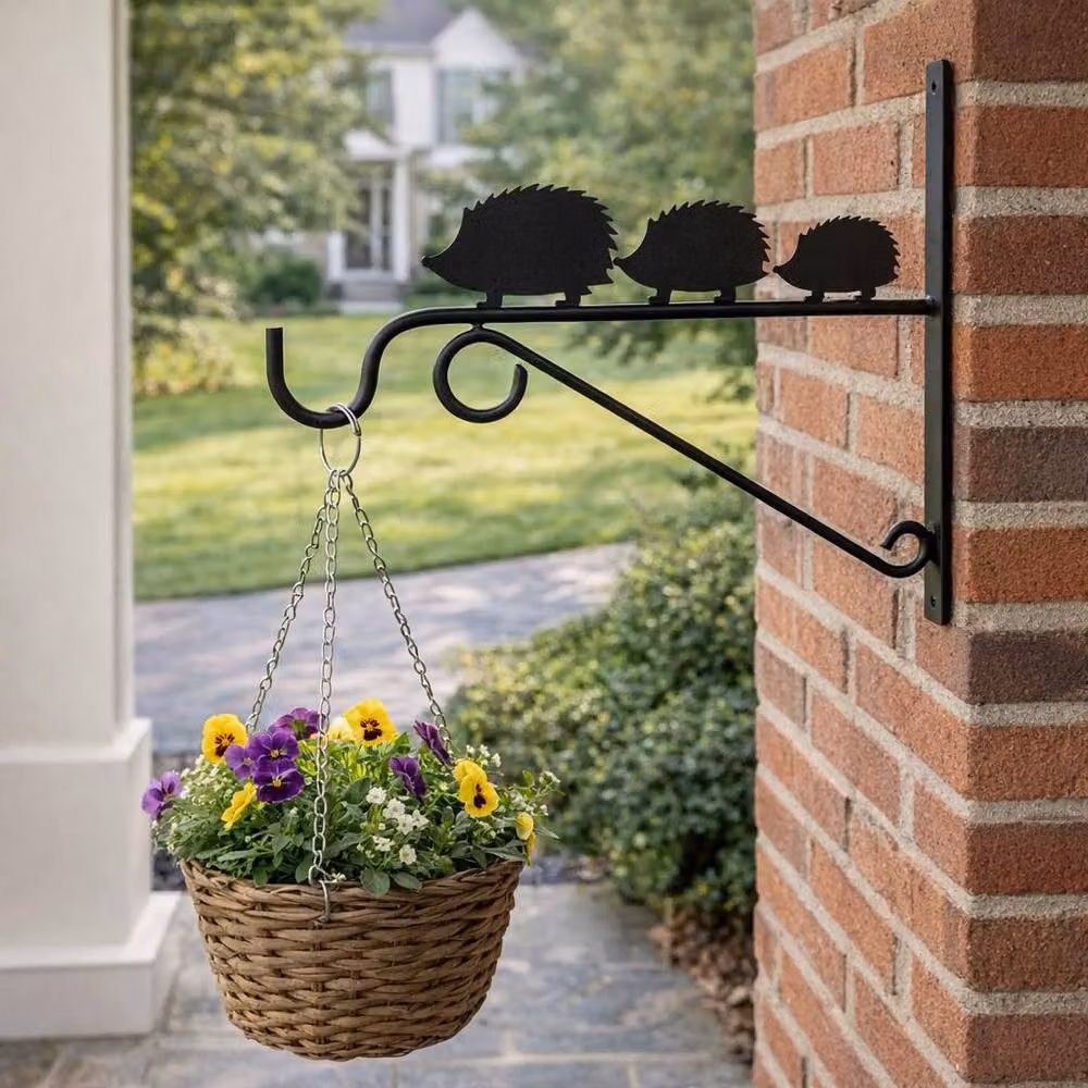 Tom Chambers Metal Hedgehog Hanging Garden Basket Bracket, Black, 30cm – 2