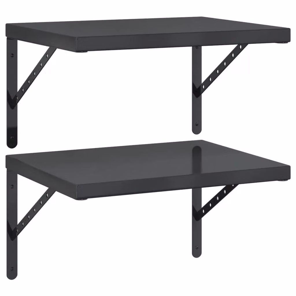 Berkfield Home Set of 2 Black Matt Stainless Steel Wall Mounted Shelves, W: 50 cm, D: 40 cm – 2
