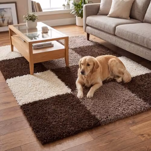 Bravich Checked Shaggy Rug in Brown, W x D: 60 x 110 cm – 5