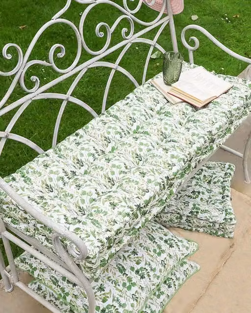Dibor Vintage Green Leaf Print Cotton Outdoor Garden Bench Pad, W: 44 cm, L: 112 cm – 1