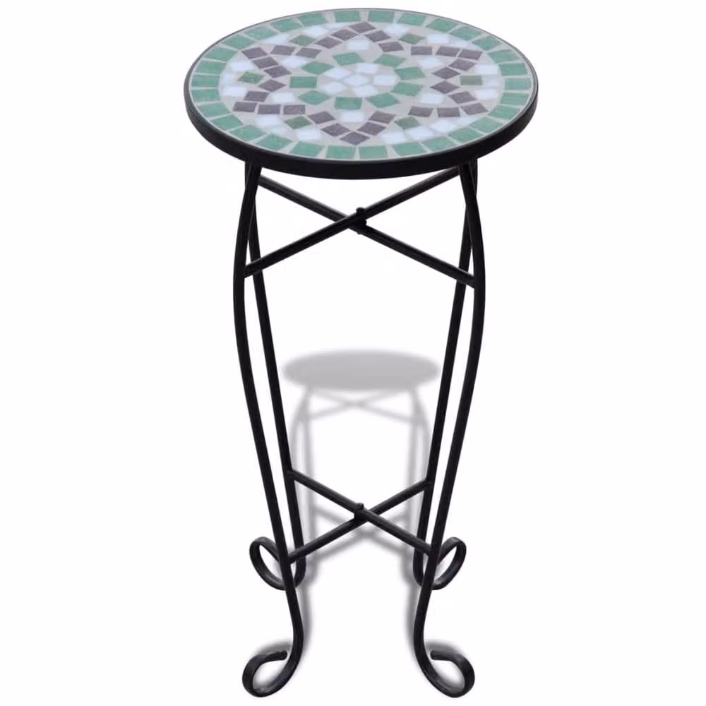 Berkfield Home Mosaic Round Side Table in Green and White, W/D/H: 30 x 30 x 60 cm – 2