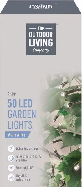 The Outdoor Living Company 50 Solar Garden LED Lights in Warm White with Dusk Sensor