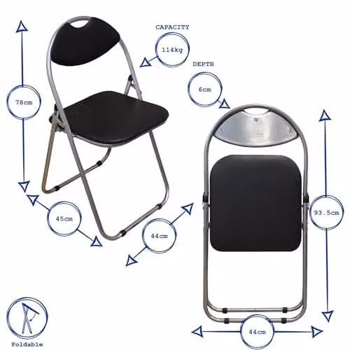 Harbour Housewares Padded Folding Chairs in Black, Pack of 2 – 3