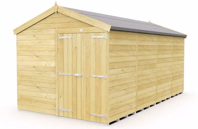Buttercup Farm Apex Wood Garden Shed with Double Doors in Brown, W231 x D472 x H217 cm – 1