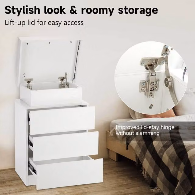 FLAVORA 3 Drawer Bedside Cabinet with RGB LED Light in White, W/D/H: 15 x 15 x 100 cm