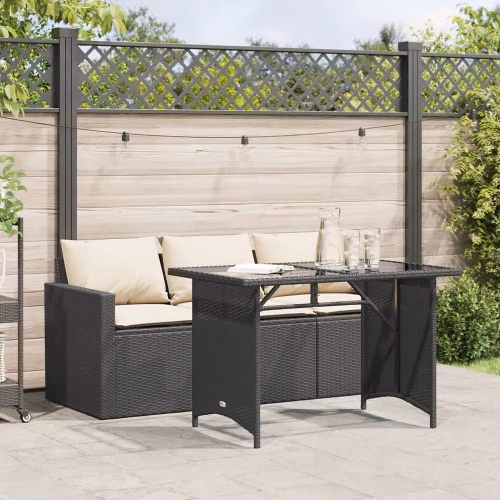 Berkfield Home 2 Piece Black Poly Rattan Garden Dining Set with Cushions – 2