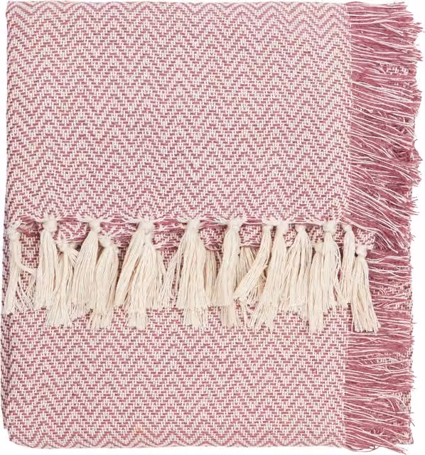 Wylder Wisley Woven Geometric Outdoor Throw with Fringes in Heather Pink, W: 130 cm, D: 180 cm
