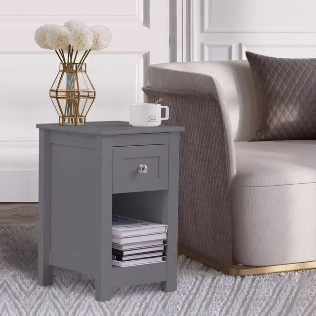 Kelvenix Small Slim Wooden Side End Table in Grey