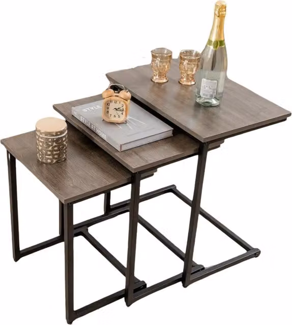 Pirlo Plush 3-Piece C-Shaped Nesting Tables in Grey Oak
