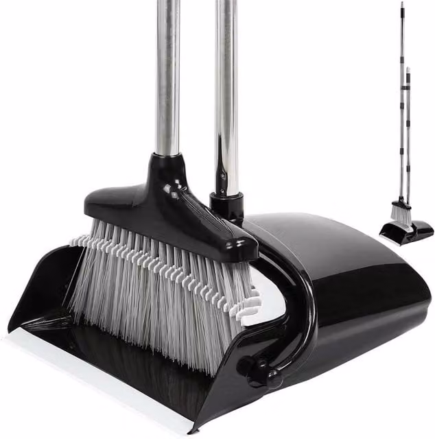 PAWNORA Black and Grey Long Handled Dustpan and Brush Set with Telescopic Handle – 1