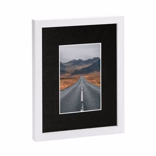 Nicola Spring Single Rectangular Photo Frame in White with Black Mount and Glass Aperture