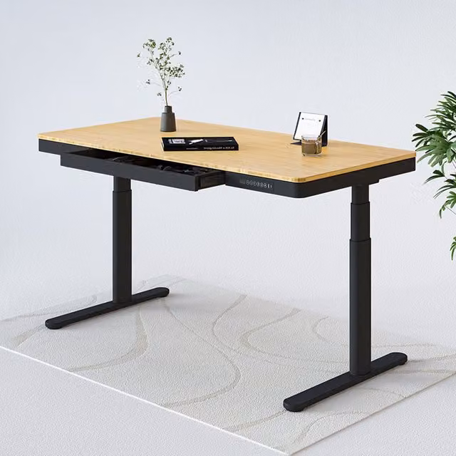FlexiSpot Q8 Electric Adjustable Standing Desk with Bamboo Desktop and Cable Management System, Black