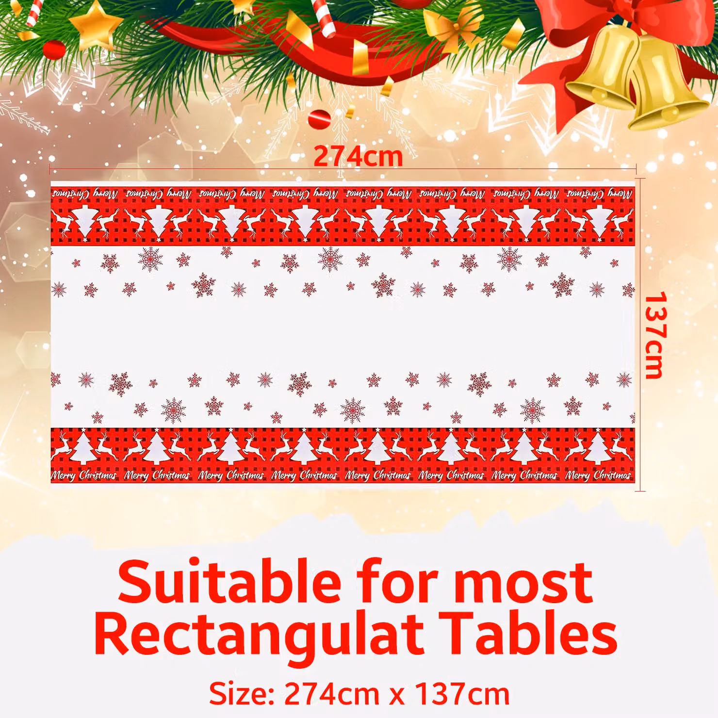 Neel Blue Red and White PVC Christmas Tablecloth, W: 137 cm, L: 274 cm – 2