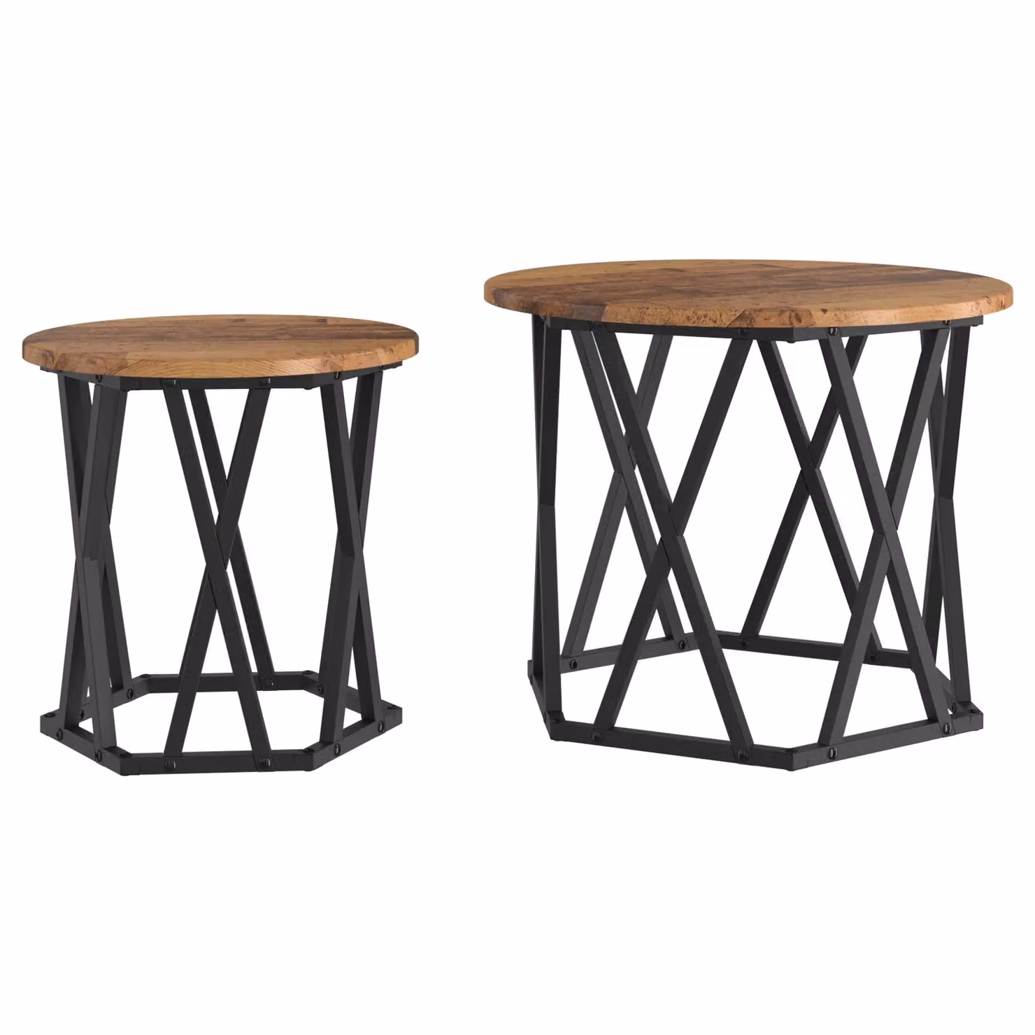 Berkfield Home Nesting Side Tables Set of 2, Brown Rustic Wood Look with Geometric X-Frame Design – 2