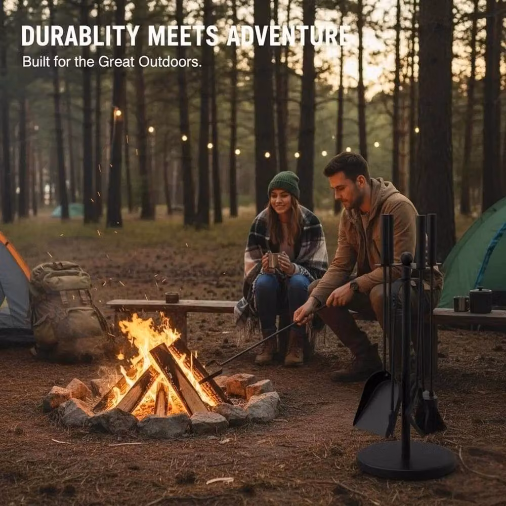 VOGREX Black Coal Scuttle and 5-Piece Fireside Tool Set – 3