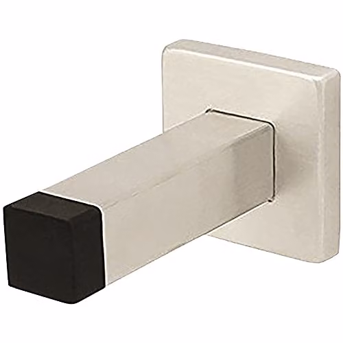 Loops Square Wall Mounted Doorstop with Rubber Tip in Brushed Silver Stainless Steel, 85mm