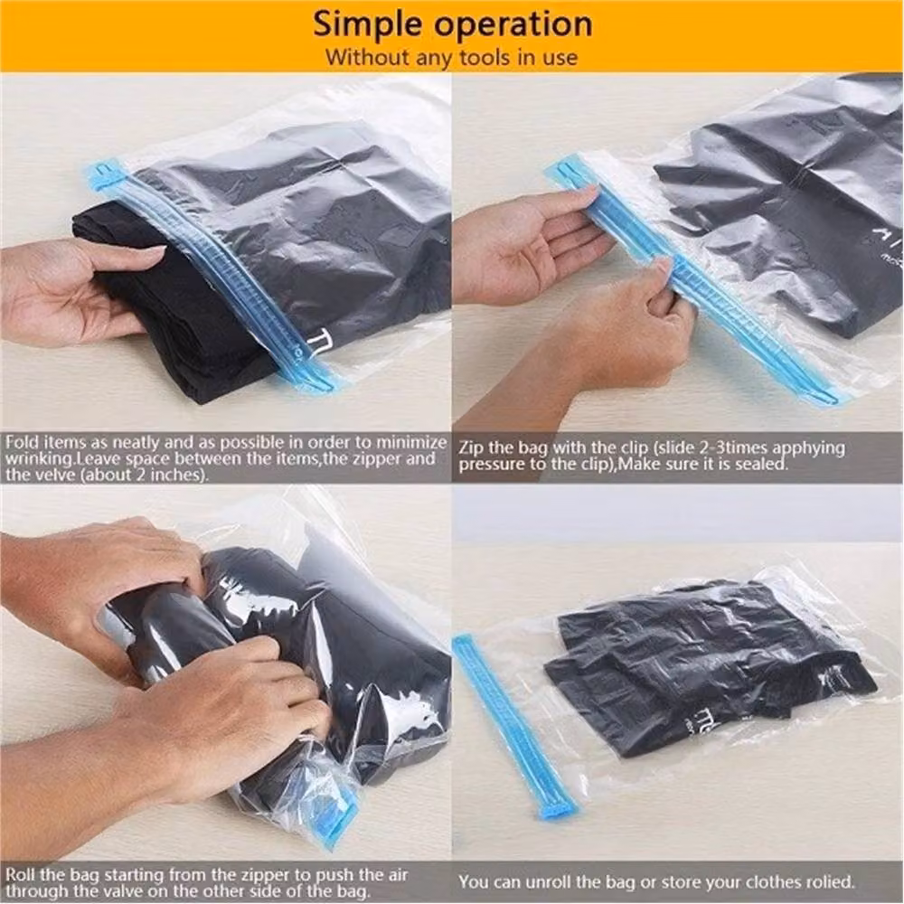 EONLION 6 Pack Roll Up Compression Vacuum Storage Bags in Clear, Width: 50 cm – 4