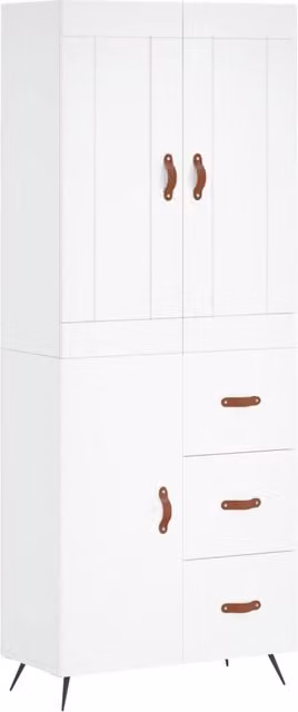 Berkfield Home Modern White Highboard with Hinged Doors and Internal Shelves, W/D/H: 69.5 x 34 x 180 cm