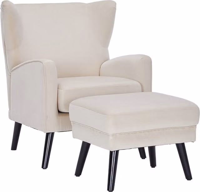 Livingandhome Modern Velvet Upholstered Tub Chair Set with Ottoman in Beige