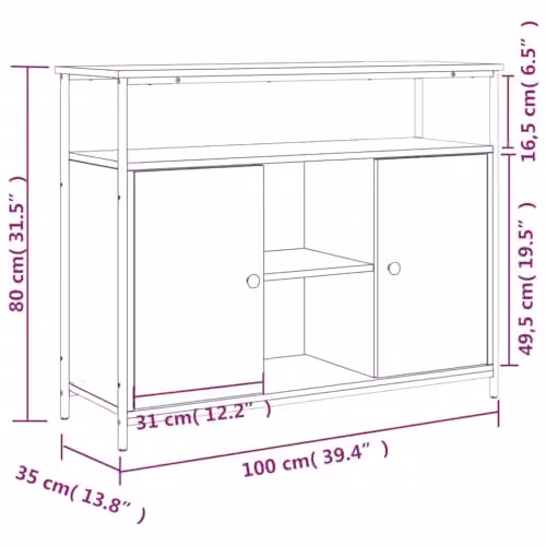 vidaXL Modern Sideboard in Sonoma Oak, W/D/H: 100 x 35 x 80 cm – 3