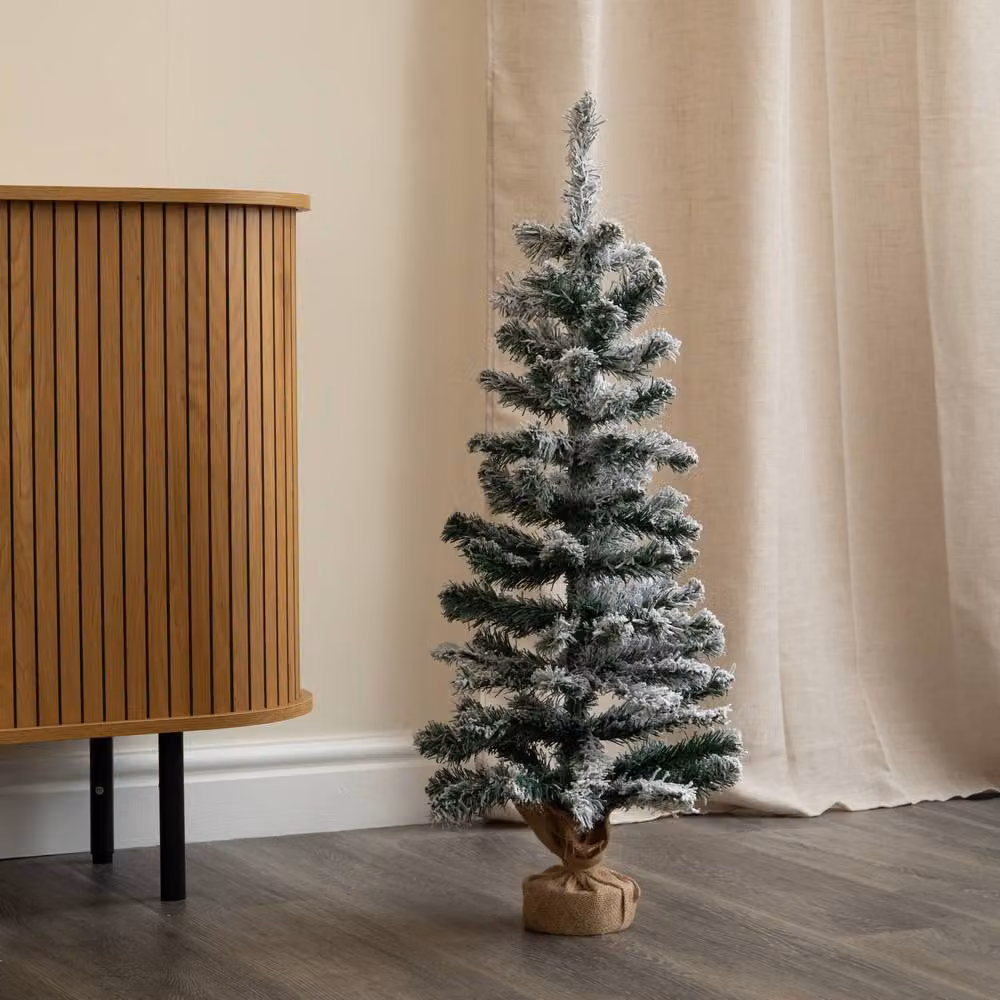 Samuel Alexander 90cm Snowy Fir Christmas Tree in Green with Jute Bag Stand – 2