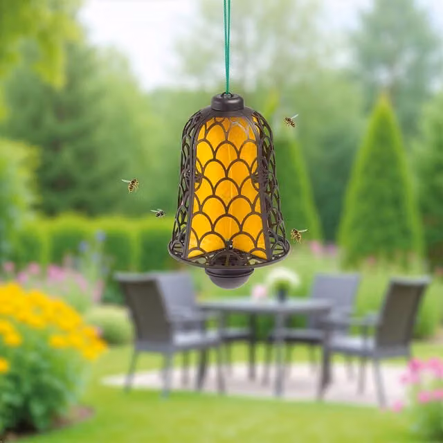 Pest Reach Outdoor Wasp and Fly Trap Lantern with Sticky Pads, Black and Yellow, H: 21 cm – 1