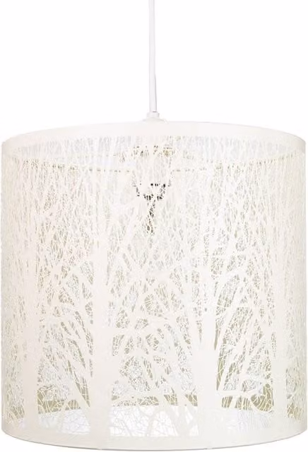 Happy Homewares Metal Forest Design Cylinder Ceiling Pendant Shade in Beige and White
